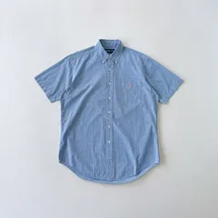 90s ラルフローレン　クラシックフィット　半袖　ボタンダウンシャツ　チェック　ポニー刺繍ロゴ　ブルー　R700