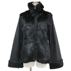 ARMANI COLLEZIONI アルマーニコレツォーニ ジャケット ブルゾン アウター ブラック 黒 42(XL) スタンドカラー コンビ 切替 リアルファー ナイロン おしゃれ シンプル 着回しのサムネイル