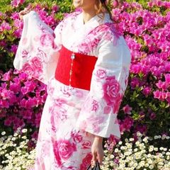【🌟大特価🌟】定価11,000円 夢千代 B柄　レディース　女子　浴衣　単品　お祭り　花火大会　夏　盆踊り　デート　イベント　綿100%  薔薇　ローズ　白　ピンク　姫　大人可愛い　個性派　 昭和レトロ　和モダン　誕生日　プレゼント　ラメ