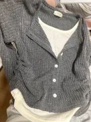 ウエスト シャーリング クロップドレイヤード カーディガン ダークグレー