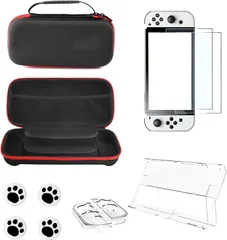 HOSEE Switch 有機elモデル 収納バッグ セット OLED 分離式保護カバー 専用液晶保護フィルム 耐衝撃 大容量 防じん ゲームカード20枚収納可能 旅行用 持ち運び便利 キズ防止 クリアカバー(clear)