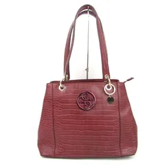 ゲス トートバッグ クロコ型押し レザー ショルダーバッグ 肩掛け 鞄 カバン ブランド レディース ボルドー Guess 【中古】