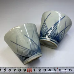 347【初期伊万里写 染付輪線文 蕎麦猪口５客】　検)加藤静允 / 古伊万里 347【初期伊万里写 染付輪線文 蕎麦猪口5客】 検)加藤静