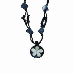 シェルビーズネックレス ロング ブラック プルメリア アクセサリー リゾート ペンダント 首飾り 貝  アジアン雑貨 バリ雑貨 ハワイアン雑貨 フランジパニ 220533