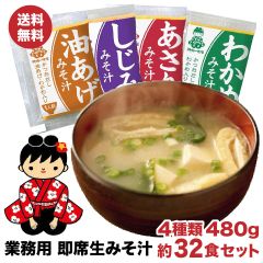 業務用 即席生 みそ汁 4種類 480ｇ（各6食～10食入り）約32食セット 味噌汁 送料無料 ポスト投函便 送料無料