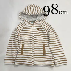 ap9765 OBAiBi オバイビ BABY ベビー フルジップ パーカー 90 3Y 98cm オフホワイト ブラウン ボーダー 長袖 ３歳 アニマル柄 ライオン タオル地 フード アップリケ 春 夏 OBAÏBI