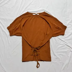 【大人可愛いアクセントトップス💠】レースアップ＊半袖カットソー＊Tシャツ＊ブラウン＊カージュ＊フリーサイズ相当💠のサムネイル