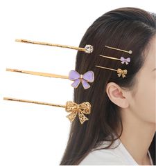 新品 [Herbeluemily] ヘアピン 髪留め 前髪留め 前髪ピン 髪飾り ヘアクリップ ビジュー かわいい 3本セット パープル HM-0146-R02-PU