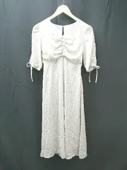 ◇ MAJESTIC LEGON Vネック 花柄 ボタン 裏地 シンプル 春夏物 半袖 ロング丈 ワンピース サイズM グリーン系 レディース E  【1304210029080】