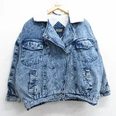 古着 長袖 デニム ボア ジャケット レディース 90s ケミカルウォッシュ 大きいサイズ 紺 ネイビー spe 25feb26 中古 アウター ジャンパー 