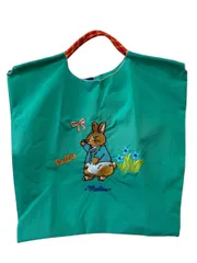 ピーターラビット風 D.KELLY  刺繍トートバッグ レディース バッグ エコバッグ　ショッピングバッグ 刺繍 うさぎ Mサイズ ネイビー 青色 緑色