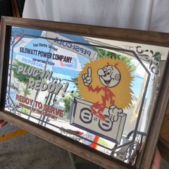 ビッグサイズ　アメキャラ　ウッドミラー/レディキロワット/アメリカン雑貨　インテリア　鏡　看板