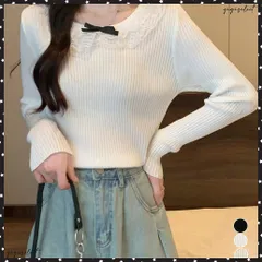 リブニットトップス レディース きれいめ ニットウェア レディース カジュアル ニットプルオーバー レース リボン付 重ね着 おしゃれトップス ニットセーター 長袖無地ニットソー 大人可愛いトップス タイトトップス秋冬