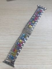 38/40/41mm アップルウォッチ バンド 調整器具付属 ベルト ステンレス Apple Watch シルバー×レインボー 38-S×R