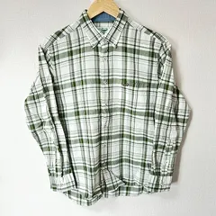 (^w^)b CROCODILE クロコダイル 長袖シャツ チェック柄 ボタンダウン コットン 綿100% トップス シンプル カジュアル デイリー タウンユース モスグリーン系 メンズ サイズL