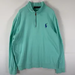 古着 ポロ・ラルフローレン POLO RALPH LAUREN スウェット ハーフジップ ワンポイントロゴ ポニー刺繍 大きいサイズ XL  グリーン系 メンズ