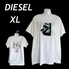 DIESEL ディーゼル レディース 半袖カットソー XL プリント チュニック RN 93243 CA 25594 ギャザーネック リボン ホワイト系 (E046)★