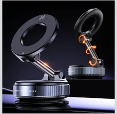 ★C520 X68 Vacuum Suction MagSafe対応 手動 吸盤 真空吸着式 車載ホルダースマホスタンド 360°回転 折りたたみ式 マグネット ホルダー 角度調整可能 iPhone スマホホルダー ウォールスタンド キッチン (ブラック)