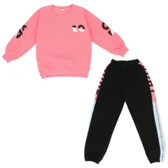 ☆ レッド×ブラック ☆ 140cm ☆ セットアップ おしゃれ pmy20021 トレーナー キッズ セットアップ 上下 長袖 女の子 子供服 部屋着 ルームウェア カジュアル かわいい ジュニア 子供 こども 子ども スポーツ 運動