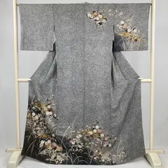 ◇美品◇ 大久保玄才 訪問着 波に桜柄 墨色 たたき染め 正絹 モダン