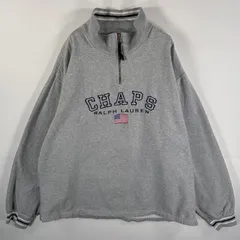 古着 チャップスラルフローレン CHAPS RALPHLAUREN スウェット ハーフジップ ワンポイントビッグ刺繍ロゴ サイズ大きめ XXL  グレー メンズ