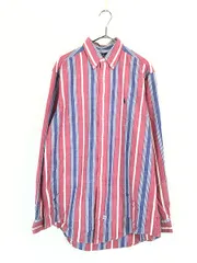 古着 90s Ralph Lauren ワンポイント ポニー 刺しゅう マルチ ストライプ BD シャツ L 古着