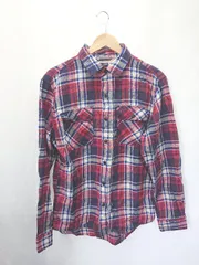 ◇ ⊇ BACK NUMBER バックナンバー チェック柄 長袖 コットンシャツ サイズXL レッド系　ネイビー系 メンズ　レディース E  【1411130007170】