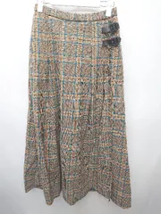 ◇ niko and … ニコアンド チェック ロング丈 台形 スカート サイズL ベージュ マルチ レディース P  【1406240029334】