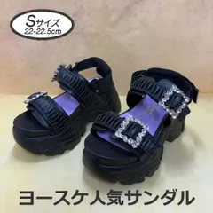 ☆新品未使用・美品☆ Sサイズ 【22.0cm-22.5cm】 ヨースケ YOSUKE 厚底サンダル レディース ブラック バックベルト ビジュー 黒 約7cm厚底フラットソール　MY1208-445