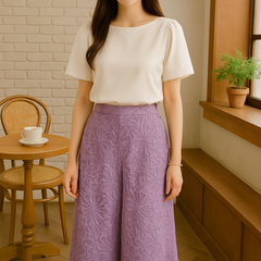【美品】クリアインプレッション＊花柄レーススカンツ／ワイドパンツ／ライトパープル／S相当🌺
