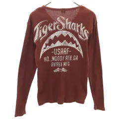 AVIREX アヴィレックス バックプリント 長袖 Vネック リブ Tシャツ M ブラウン系 ロンT メンズ 古着