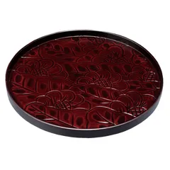 紀州塗り お盆 トレー 33cm 木製丸盆 浅型丸盆 菊彫り おしゃれ おぼん トレイ