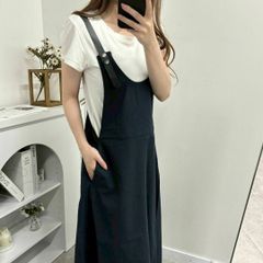 新品 未使用 肩紐フェイクレザー サロペット 黒 ブラック 体型カバー お洒落 カジュアル 夏 シンプル ゆったり ストレート