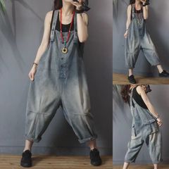 レディース オーバーオール デニムパンツ オールインワン 春夏 レディース サロペット ゆったり サルエル 無地 LPDA124(M-2XL)