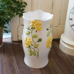 アンブレラスタンド 傘立て 陶器 ローズレリーフ イエロー 薔薇雑貨 ホワイト 傘立て アンティーク