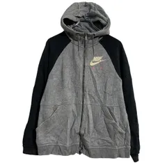 NIKE プリントスウェット パーカー レディース S グレー ブラック ナイキ スポーツ バックプリント 古着卸 アメリカ仕入 a701-6224