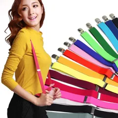 サスペンダー メンズ レディース キッズ 吊りバンド パンツ スカート デニムY型ゴム無地 合皮 黒白赤青緑グレーワインオレンジピンク80cm/2.5cm幅 キッズ ダンス フォーマル 太い おしゃれ 男の子女の子大人ウエストクリップ結婚式★2