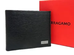 ■新品■未使用■ Salvatore Ferragamo フェラガモ レザー 二つ折り 財布 ウォレット 札入れ メンズ ブラック系 AS2521 のサムネイル
