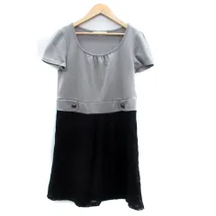 ロペピクニック ROPE Picnic ドッキングワンピース ラウンドネック 半袖 ミニ丈 レース 切替 38 グレー 黒 ブラック /HO6