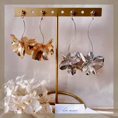 長さが選べる♡ハンドメイドピアス【304ステンレス 24KGP 本金メッキ ポスト】 メタル フラワー ゴールド シルバー ワイヤー お花 パール ピアス ウェディング ブライダル アレルギー対応 【イヤリング変更可能】