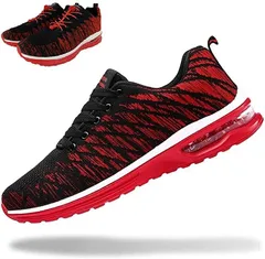 Lamore エアライト スニーカー 超軽量 + 結ばない靴紐 EVAインソール ランニング シューズ スポーツ 通勤 通学 ウォーキング(2) レッド 赤,  26.5 cm)