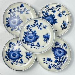 754 染付　花　古伊万里　伊万里焼　骨董　アンティーク　小皿　5客セット