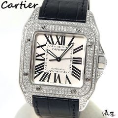 【OH済/仕上済】カルティエ サントス100 LMサイズ ダイヤベゼル 自動巻 極美品 メンズ ダイヤ Cartier 時計 腕時計 中古【送料無料】