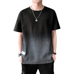 2XL_01:ブラック [Anzn] Tシャツ メンズ 半袖 夏服 綿 ビッグt グラデーション カットソー カジュアル ゆったり おしゃれ 丸襟 快適 軽い 柔らかい 大きいサイズ 春 夏 秋-hei-2XL