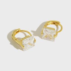 E012 ピアス イヤリング フープ ミニピアス スクエアジルコン シンプル キャッチレス キラキラ silver925 シルバー ホワイト ゴールド