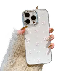 QLTYPRI iPhone16 Pro ケース クリア ピンク ミニリボン おしゃれ 韓国 iPhone16 Proケース 透明 可愛い 耐衝撃 スマホケース 立体 りぼん装飾 きらきら アイフォン16 Pro ケース、ピンク 0