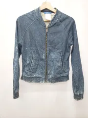 ◇ Θ adidas アディダス デニム風 長袖 ノーカラーブルゾン サイズL ブルー系 レディース E  【1507160004224】