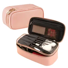 【色: Pink】コンパクト ブラシ入れ付き コスメポーチ 化粧ポーチ 仕切り