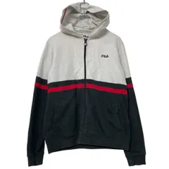 FILA ロゴスウェット パーカー キッズ 160 程 ホワイト ブラック フィラ ジップアップ 古着卸 アメリカ仕入 a612-7399のサムネイル