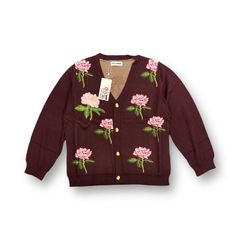 定価27500円 新品 TTT MSW TTT-2022AW-KT03 Rose Jacquard Knit Cardigan ローズ ジャガード ニット カーディガン ティーモダンストリートウェア TTT-2022AW-KT03 ブラウン